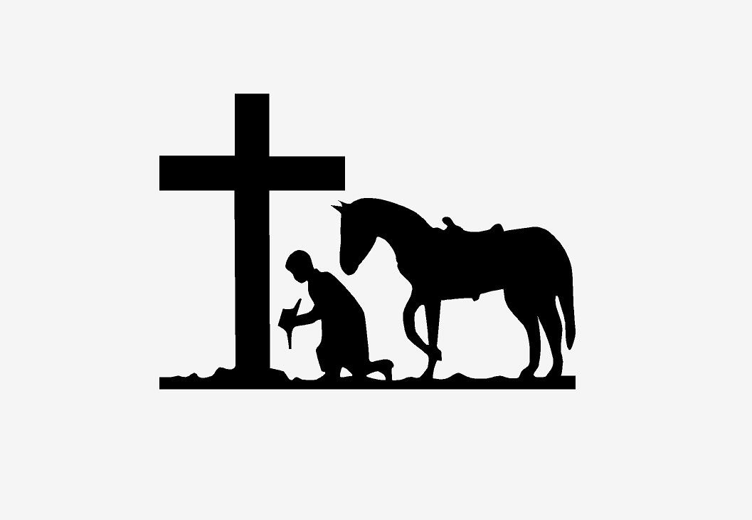 1057x730 Kneeling Cowboy Decal Memorial Sticker Praying Cross