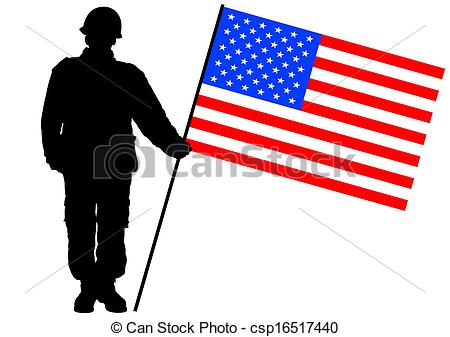 450x337 Flag And Soldier. Vector Drawing Of A Soldier In Uniform Eps