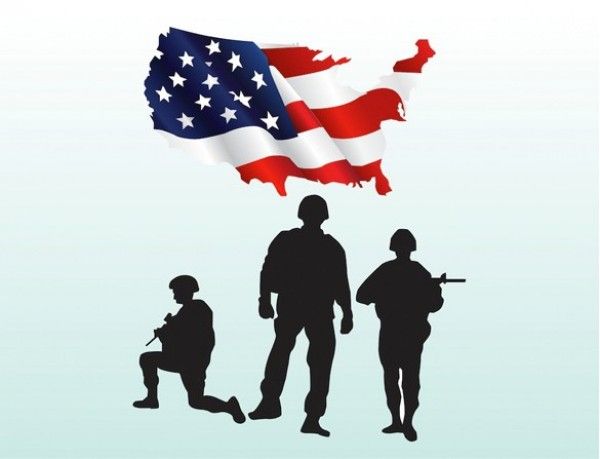 600x459 Us Military Soldiers Silhouette Amp Flag Vector Graphic