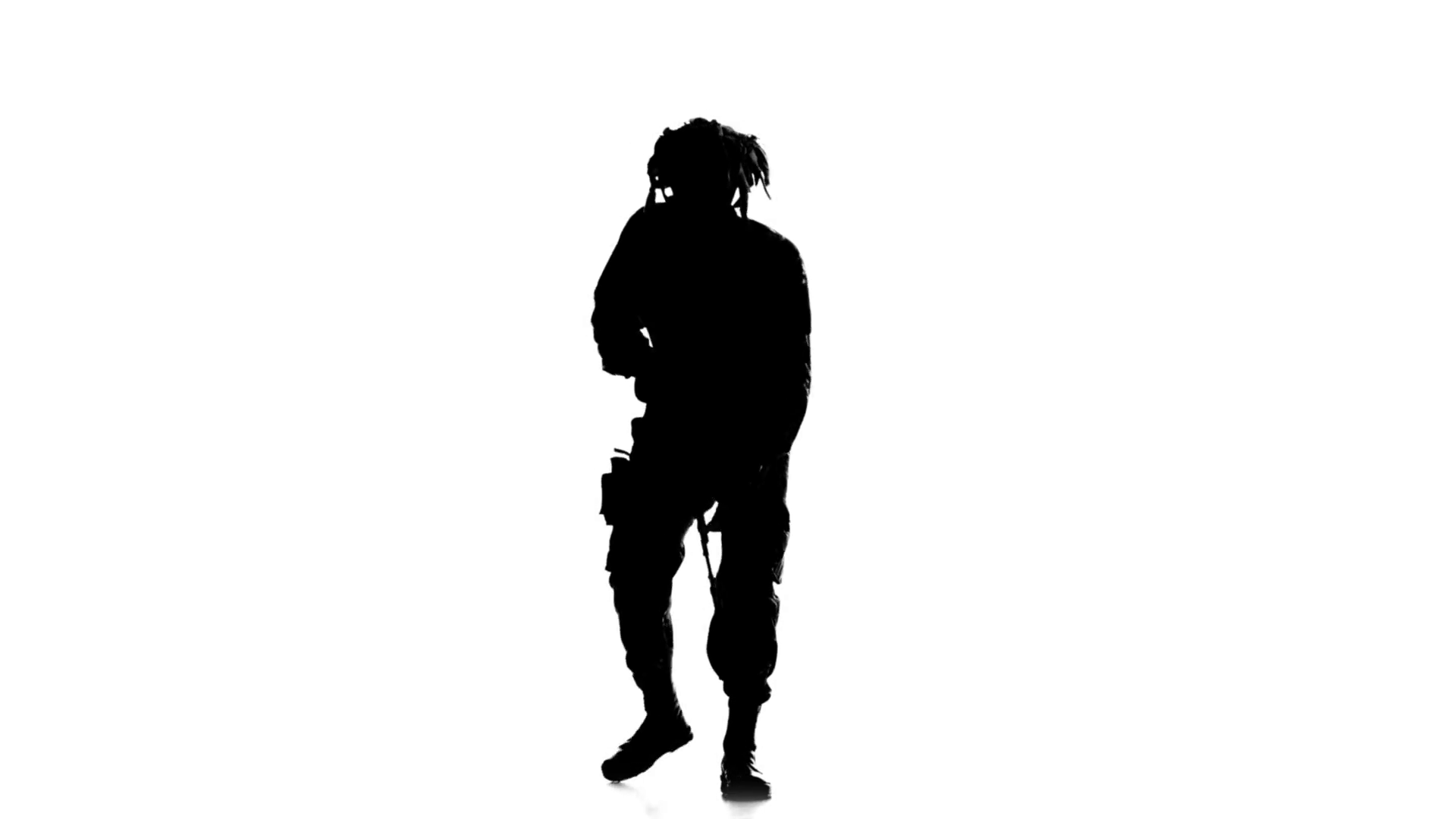 1920x1080 Soldier Stands On One Knee And Aiming A Gun. Silhouette Stock