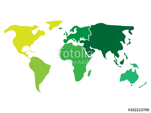 500x375 Multicolored World Map Divided To Six Continents In Different