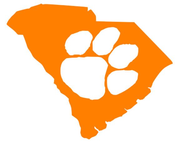 570x457 South Carolina, Detailed State Silhouette, With Tiger Paw Cut Out