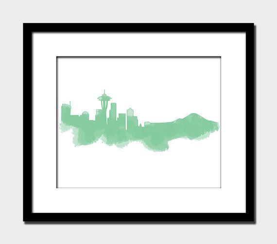 570x502 Seattle Skyline Modern Wall Art Home Decor Art Print Space Needle
