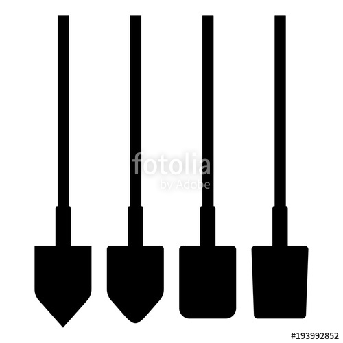 500x500 Simple Shovelspade Silhouette Set. Four Variations. Isolated