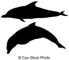 225x195 Set Of Dolphins Silhouettes. Blue Waves On White Clip Art Vector