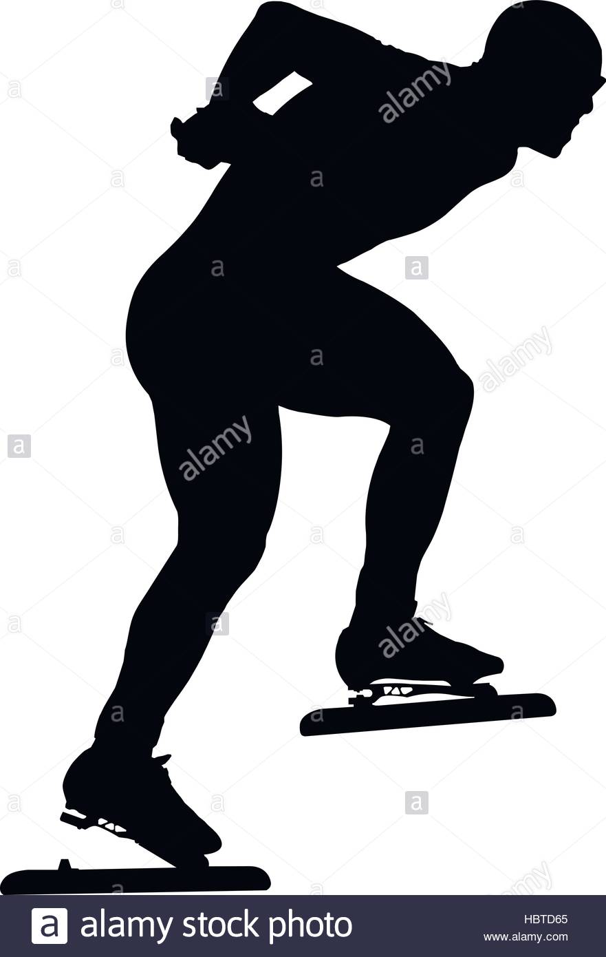 881x1390 Male Athlete Speed Skater. Black Silhouette On White Background
