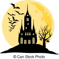 193x194 Silhouette Of Halloween Scary Castle And Moon Illustration Vector