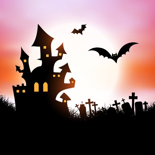 626x626 Halloween Background With Spooky House And Bats Vector Free Download