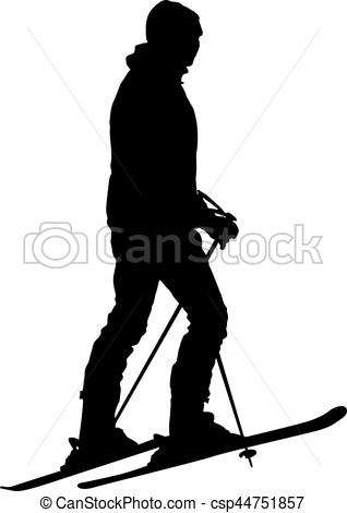 318x470 Skier Standing On The Snow. Vector Sport Silhouette. Clipart