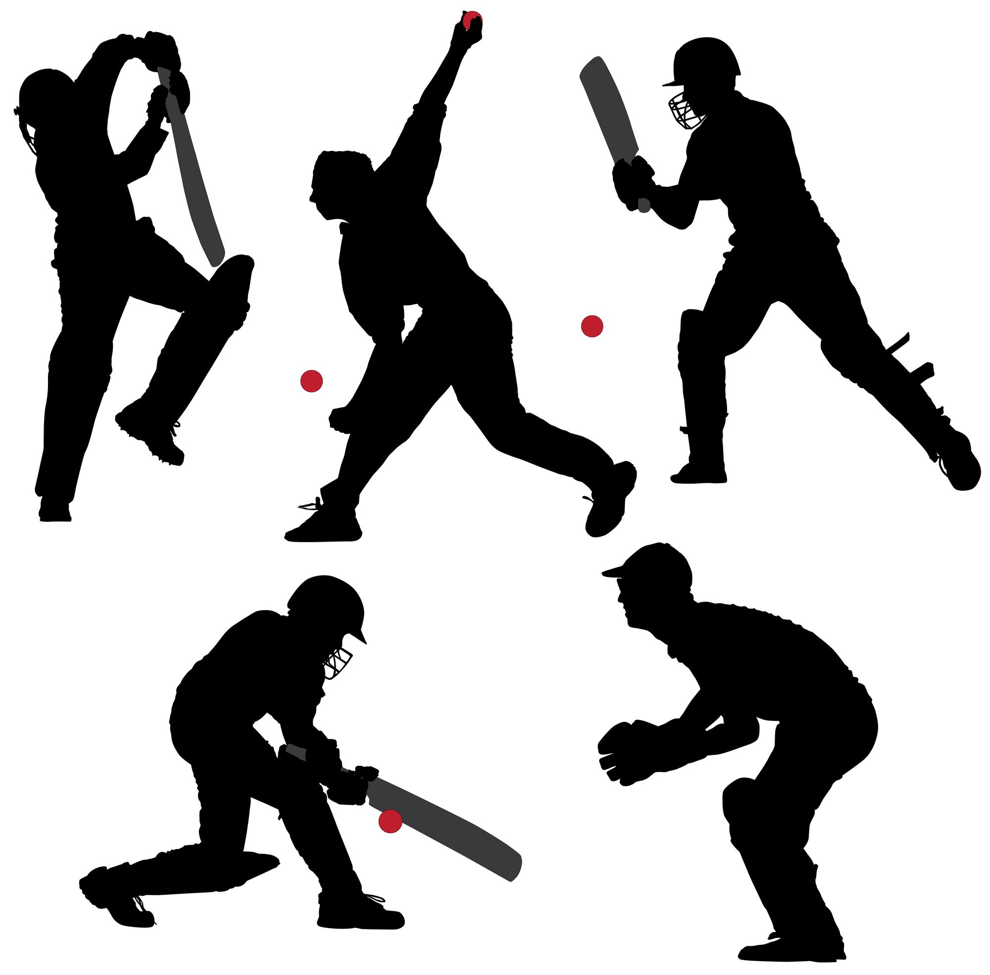 2000x1969 Cricket Sport Silhouette On White Background. Llustration