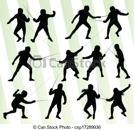 450x435 Fencing Sport Silhouette Vector Background Set For Poster Vectors