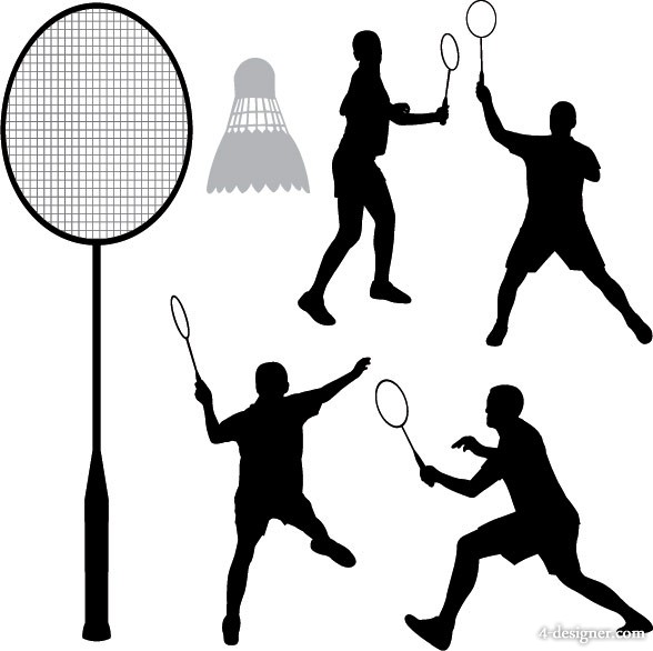 588x586 4 Designer Badminton Sport Silhouette Vector Material