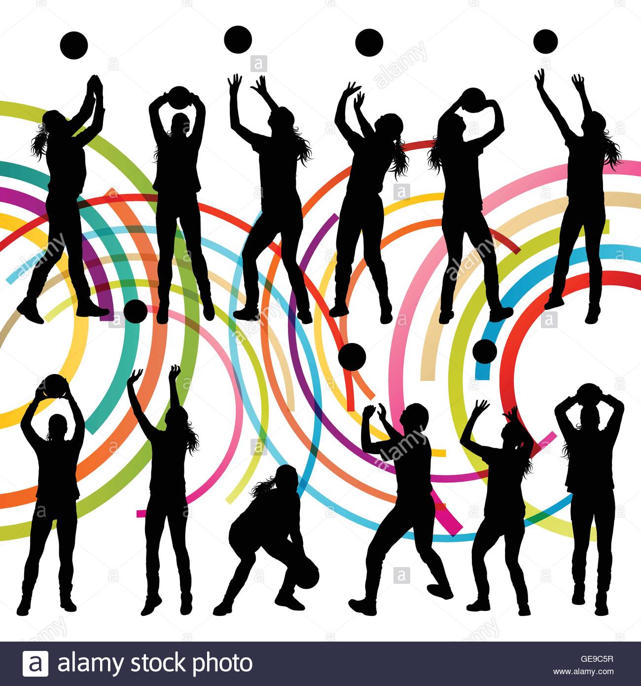 1300x1390 Active Young Women Volleyball Player Sport Silhouettes In Abstract