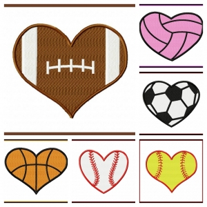 300x300 Small Heart Shaped Sports Balls Applique And Fill Stitch