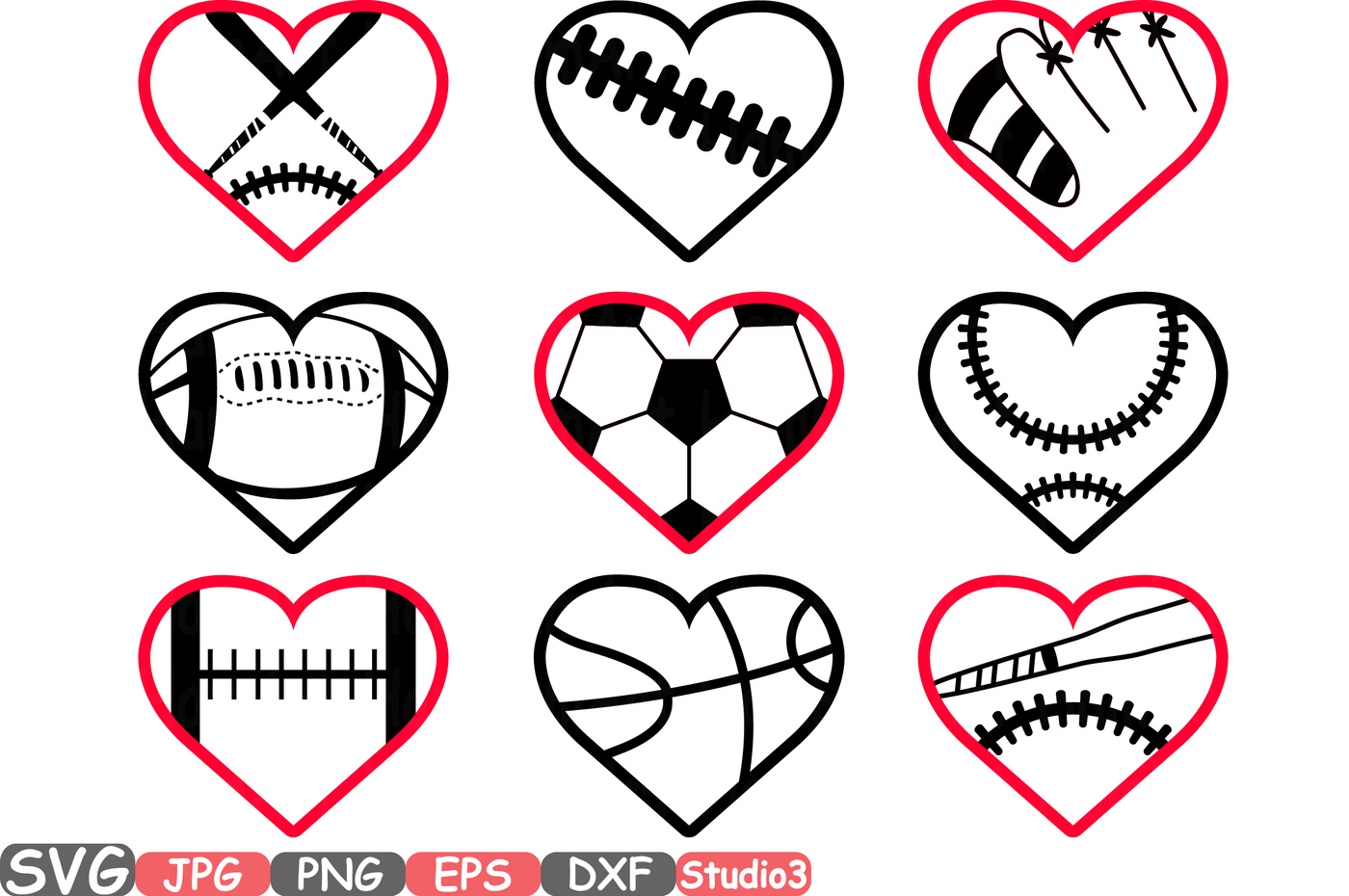 1400x930 Sports Heart Balls Silhouette Svg Cutting Files Digital Clip Art