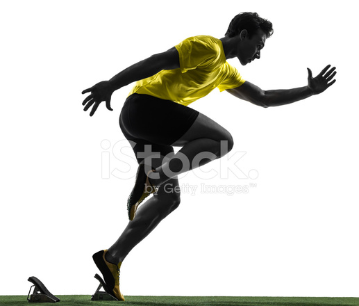 517x440 Young Man Sprinter Runner In Starting Blocks Silhouette Stock