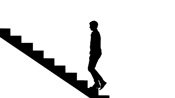 590x332 Silhouette Man Walking Stairs On White. Way To Success By Kinomaster