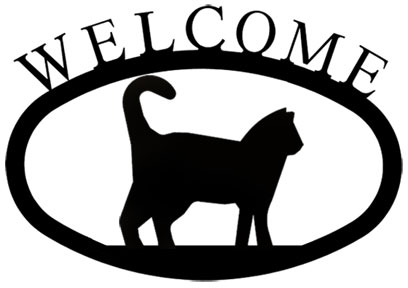408x288 Wrought Iron Standing Cat Silhouette Small Metal Welcome Sign