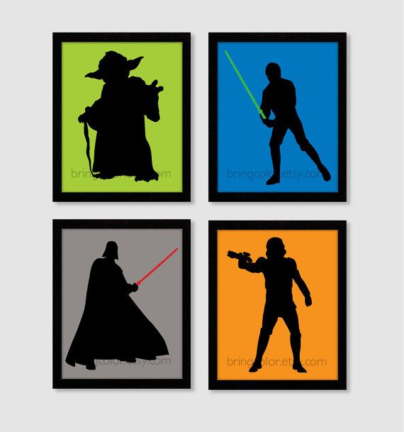 570x609 Star Wars Characters Silhouettes Set Of 4 8x10 Digital Wall Art