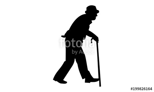 500x300 Grandpa's Silhouette Walked With A Stick. Stock Image And Royalty
