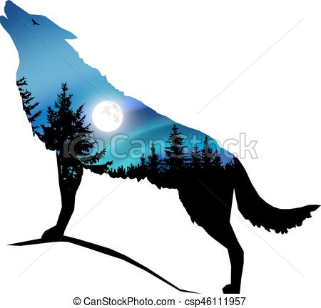 450x432 Silhouette Of Wolf. Silhouette Of Howling Wolf With Clipart