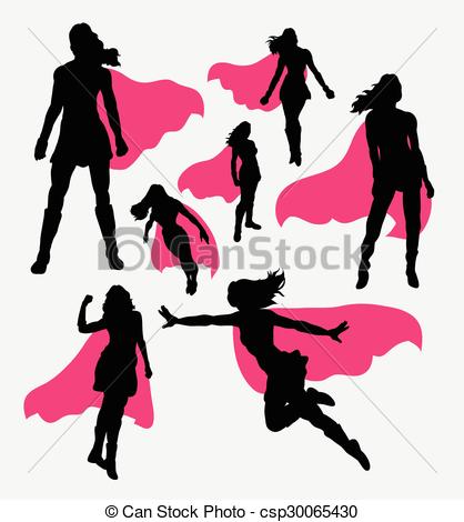 418x470 Female Superhero Silhouettes. Female People With Wing . Vectors