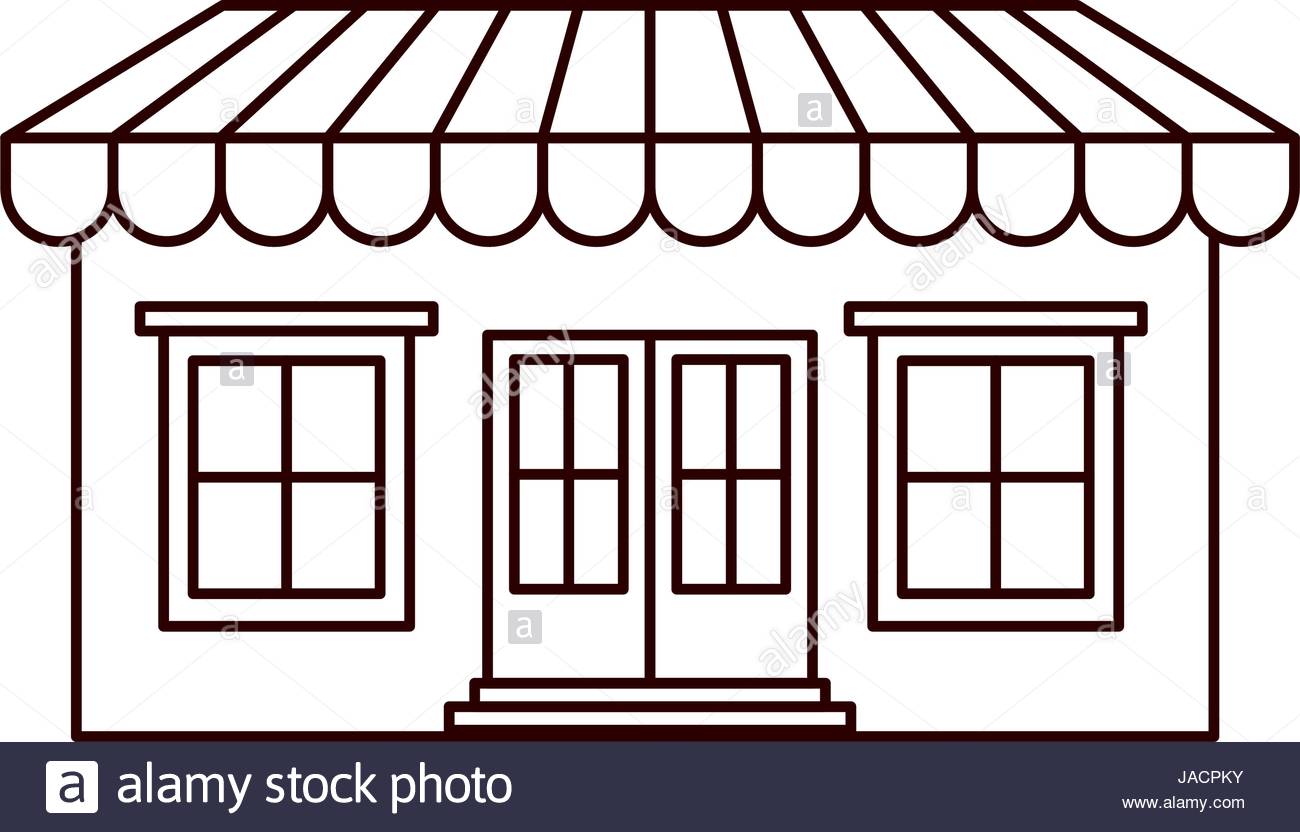 1300x832 Monochrome Silhouette Of Store With Awning Stock Vector Art