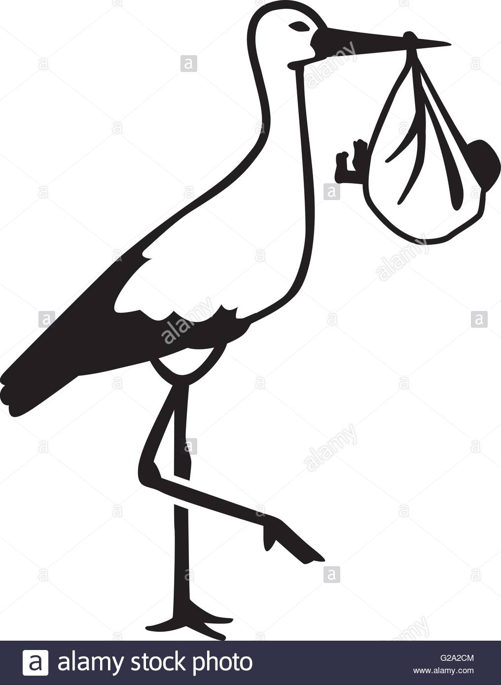 1016x1390 Realistic Silhouette Of A Stork With A Baby In His Beak Stock