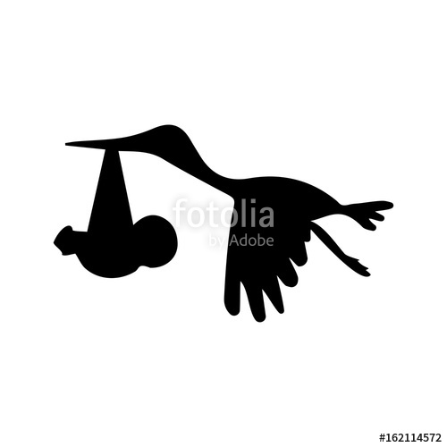 500x500 Stork With Baby In Bundle, Silhouette Stock Photo And Royalty