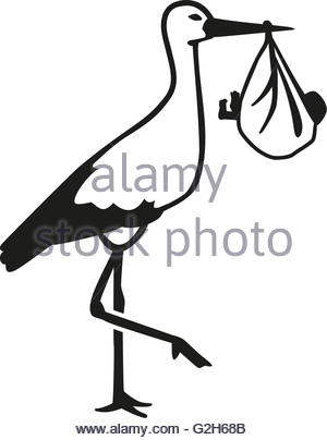 300x404 Silhouette Stork Bird With Baby In The Bag Stock Vector Art