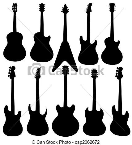 427x470 Isolated Guitars Silhouettes. Stock Photo