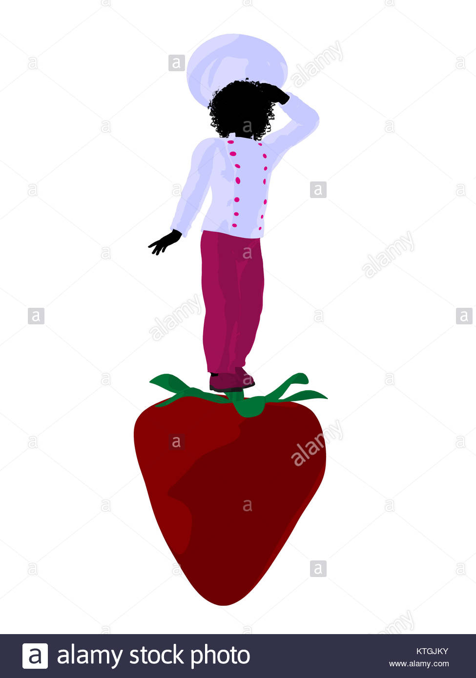 975x1390 African American Girl Chef With Strawberry Illustration Silhouette