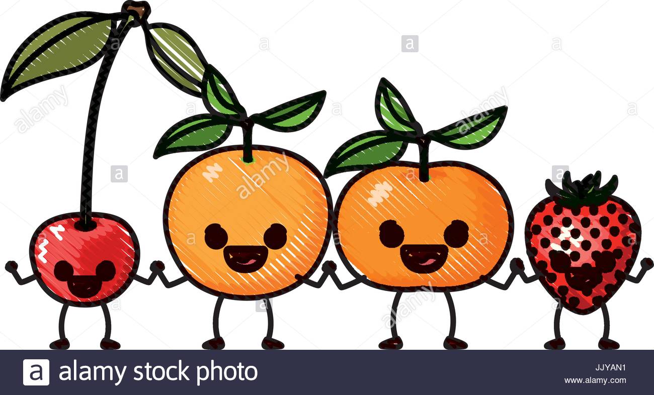 1300x786 Colored Crayon Silhouette Set Fruits Cherry Strawberry Tangerine