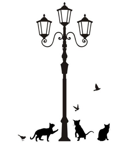 449x500 Street Lamp Post With Cats And Birds Silhouette Wall Stickers