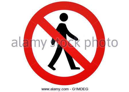 450x320 No Walking Sign. Prohibited Black Road Sign Isolated On White