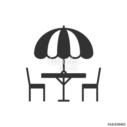 500x500 Thin Line Icons Set. Table And Chair Outside. Outdoors. Silhouette