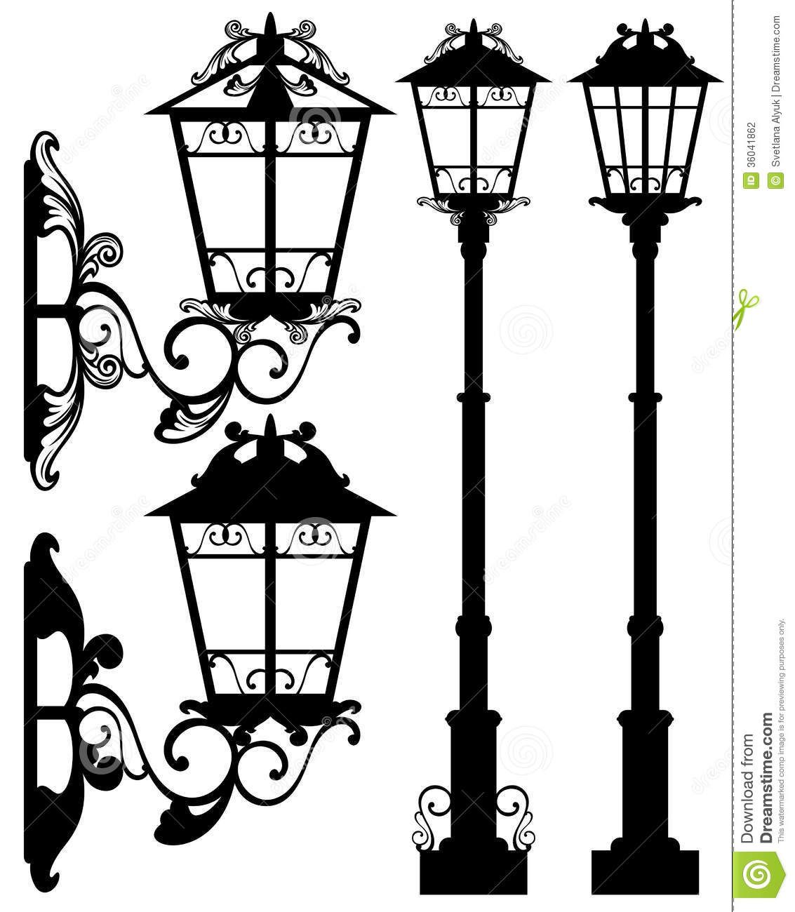 1133x1300 Street Light Vector Antique Silhouettes Detailed Black White