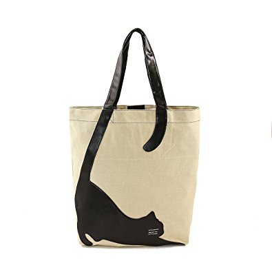 395x395 Stretching Cat Silhouette On Canvas Tote Bag Shoes