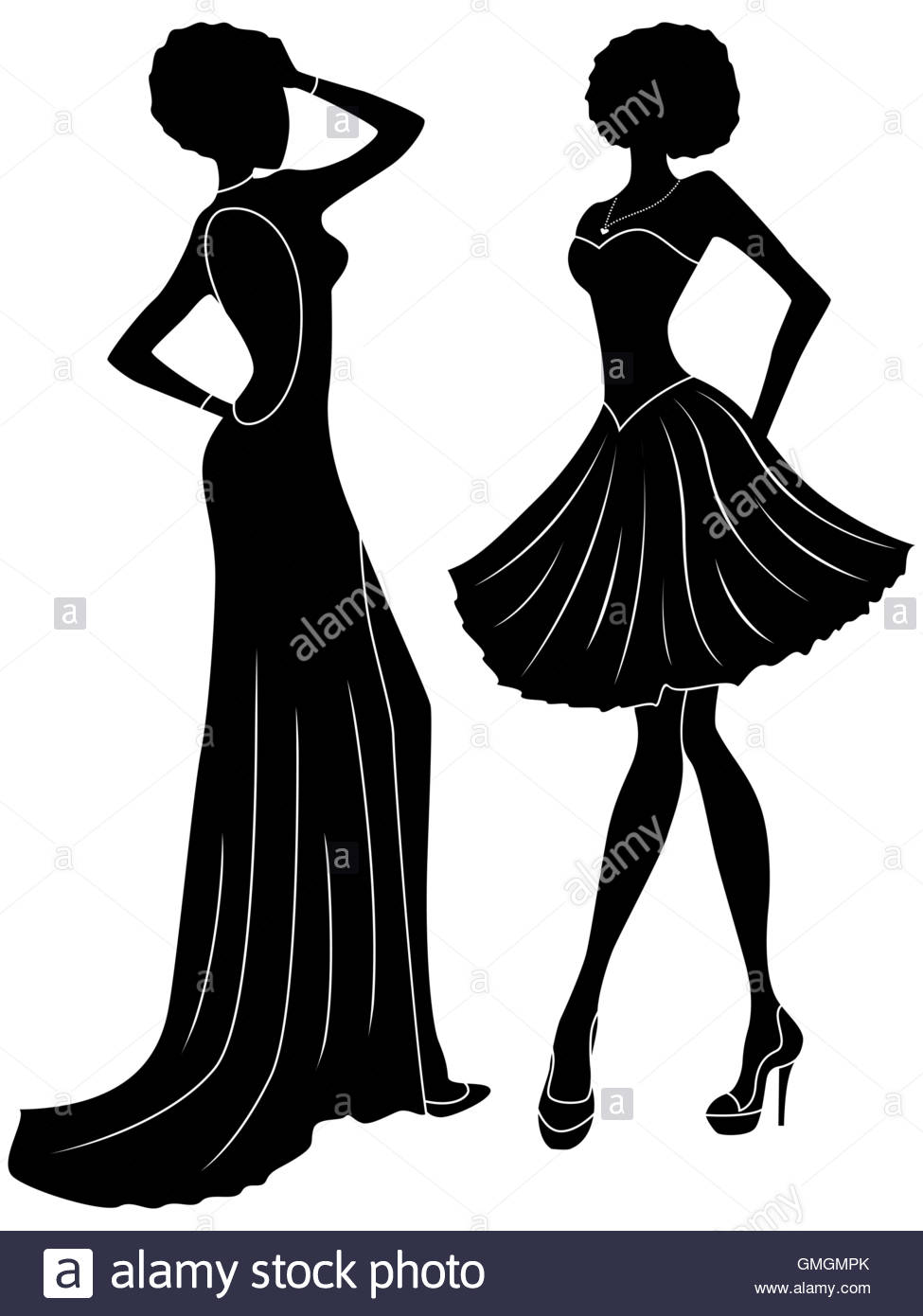 975x1390 Abstract Charming Slender Ladies In Long And Short Gowns, Hand