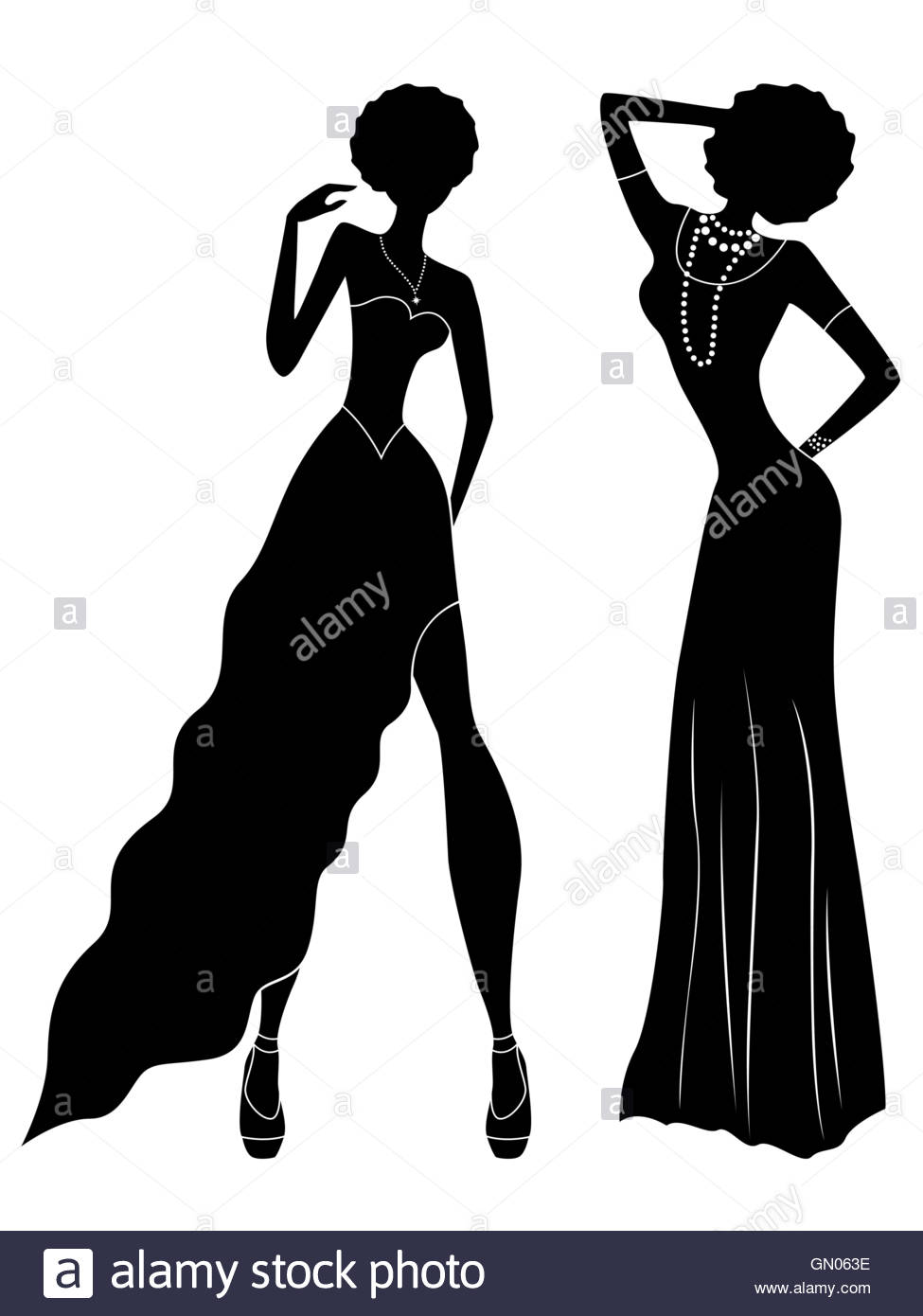 975x1390 Attractive Slender Ladies In Long Gown, Hand Drawing Stylized