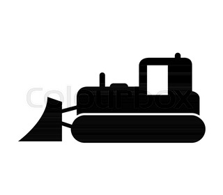 320x280 Bulldozer Icon. Gray Monochrome Illustration Of Bulldozer Vector