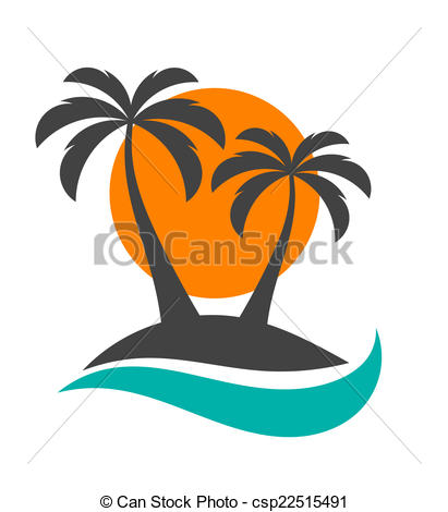 411x470 Palm Trees, Sun And Ocean. Palm Trees Silhouette On Island . Eps