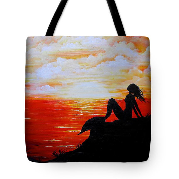570x570 Mermaid Tote Bag Sunset Beach Bag Mermaid Silhouette Purse