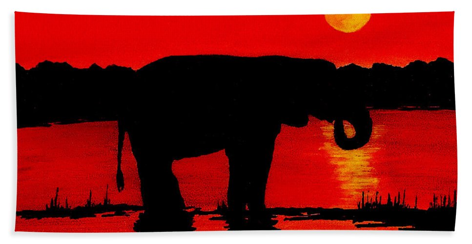 967x500 Elephant Silhouette African Sunset Beach Sheet For Sale By Michael