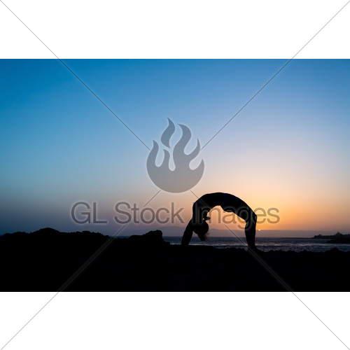 500x500 Woman And Yoga Bridge Sunset Silhouette Gl Stock Images