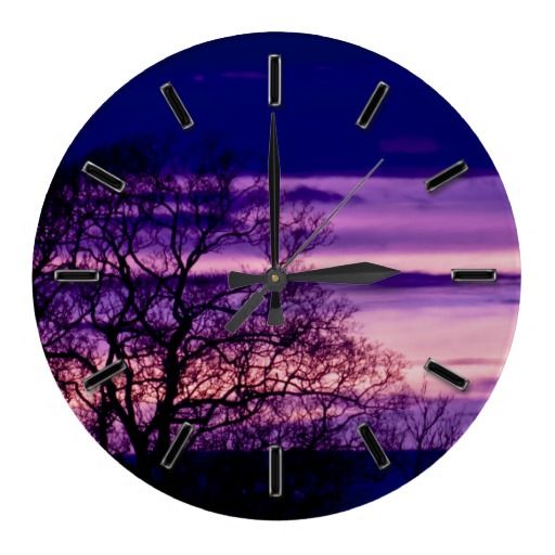 512x512 Purple Sunset Tree Silhouette Wall Clock Tree Silhouette