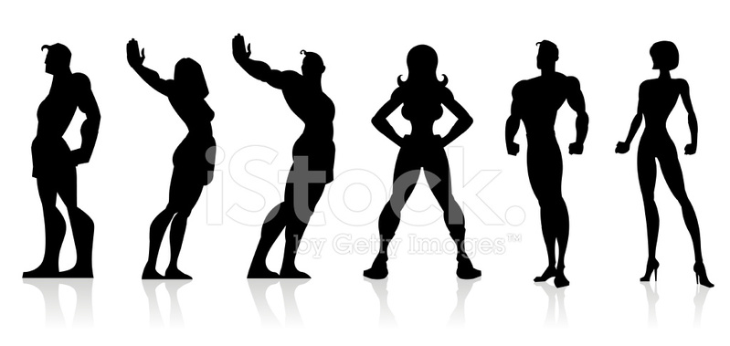 799x379 Black Silhouettes Superheroes Stock Vector