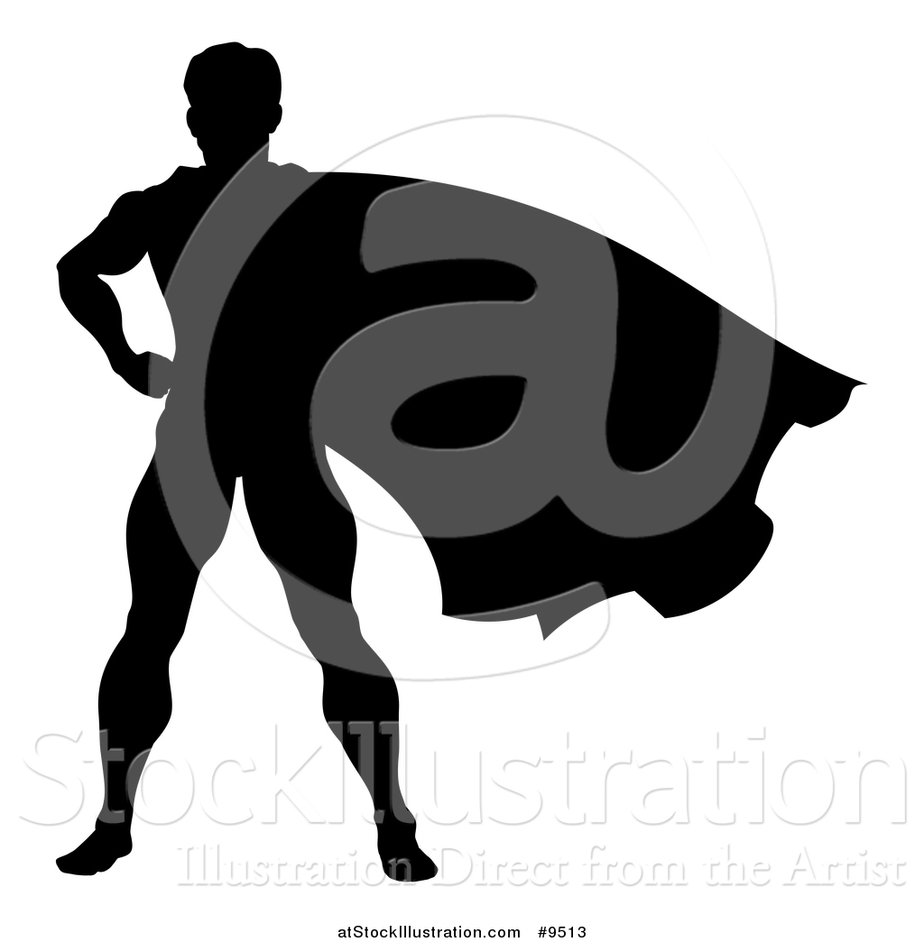 1024x1044 Vector Illustration Of A Black Silhouetted Male Super Hero