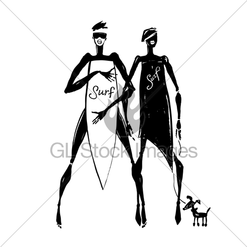 500x500 Silhouettes Of Surf Girls. Gl Stock Images