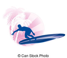 222x194 Surfing Icon. Surfer Silhouette With Abstract Tropical Clip Art